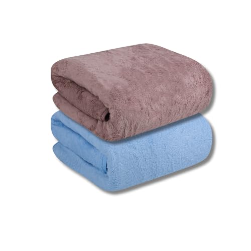 Fezora® Large Bath Towels for Men & Women | Microfiber Bath Towel | Soft, Absorbent, Quick-Dry Towel (Pack of 2, Wine & Sky Blue) - Image 1