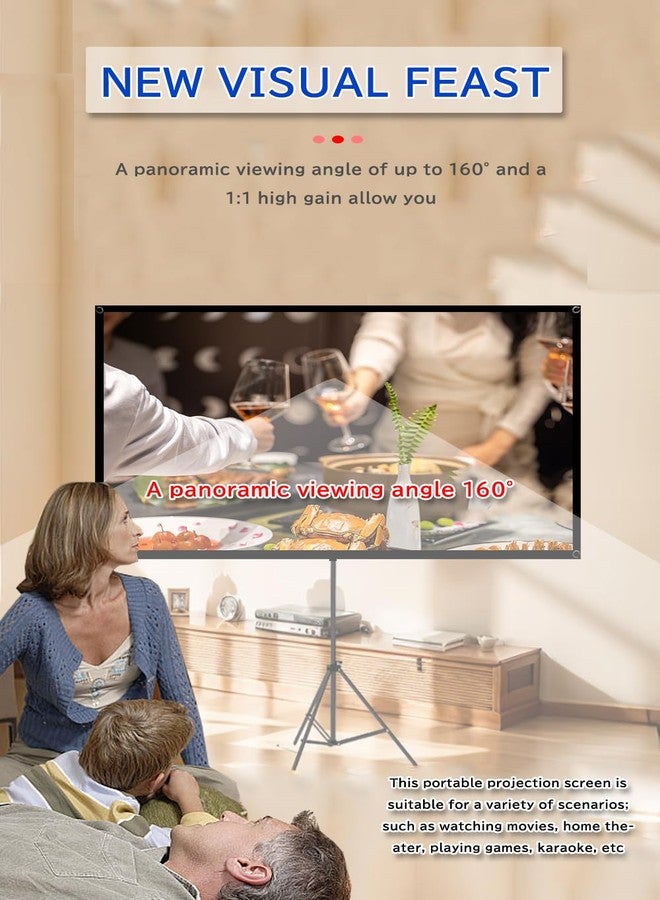 شاشة عرض 4K عالية الوضوح مقاس 60 بوصة للاستخدام الداخلي والخارجي مع حامل - شاشة عرض أفلام مقاومة للتجاعيد بمعامل تضخيم 1.5، زاوية رؤية 160 درجة، حامل ثلاثي القوائم من الألومنيوم قابل للطي، مصنوعة من مادة PVC وألياف زجاجية مركبة مقاومة للماء - Image 2