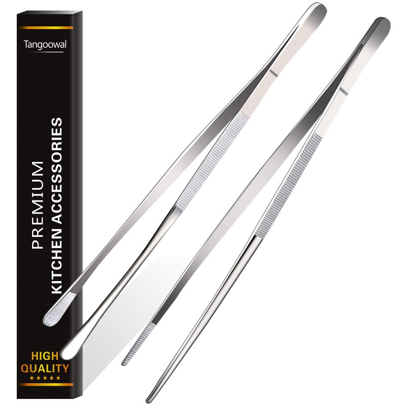 Tangoowal 2 Pcs 12-Inch Fine Tweezer Tongs,Extra-Long Stainless Steel Tweezers Tongs - Image 1