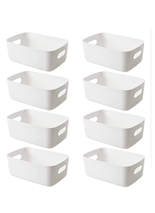 JOMILA Small Storage Bin Durable Storage Basket Cabinet Organizer Pack of 8 White  - Image 1