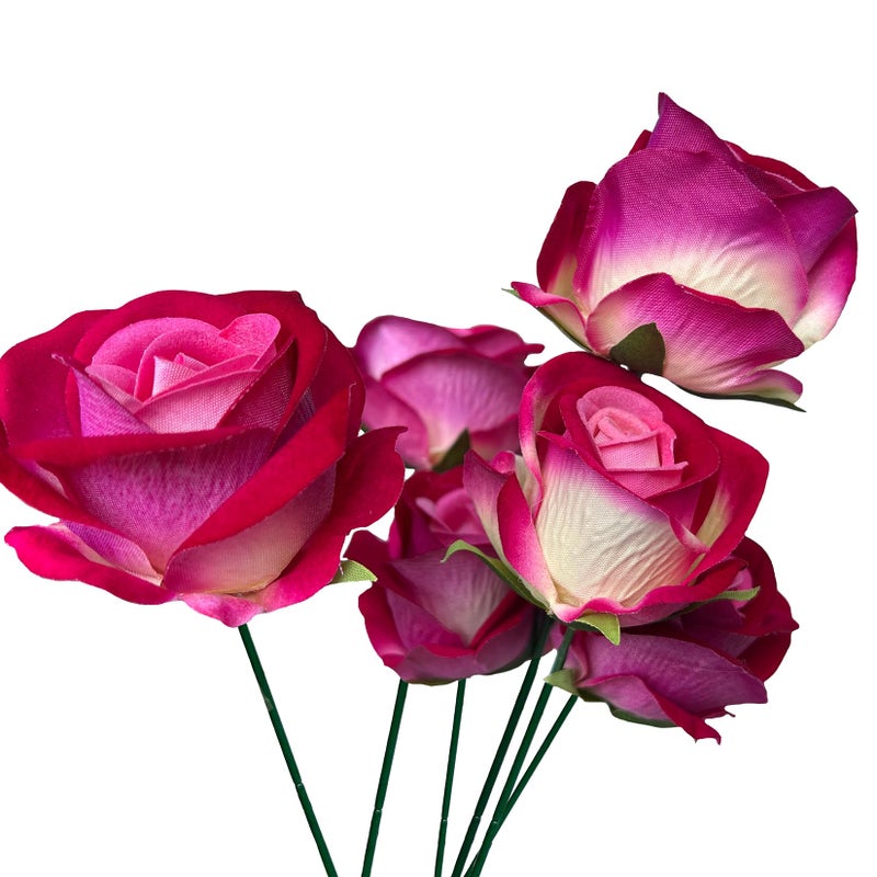 FagusHome 30 Pcs Silk Rose Artificial Flowers Roses Bulk Bouquet Fake Flowers Rose Heads with Stems for Home Wedding Decor (Red Pink) - Image 4
