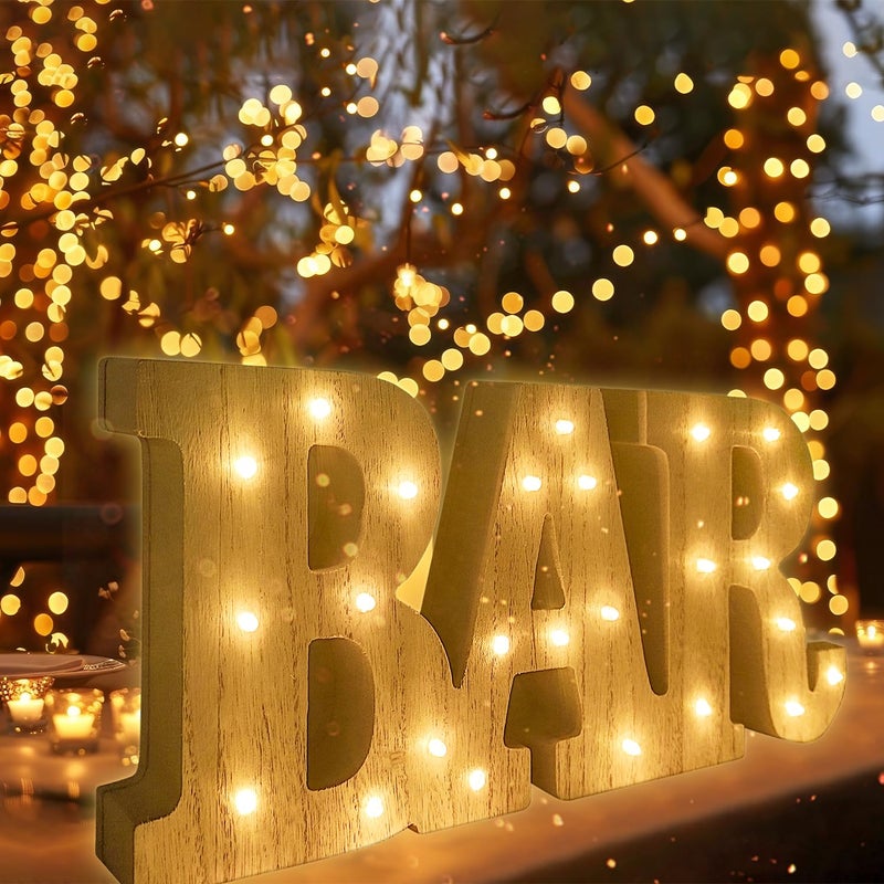 KAMUFU 13.2Ã—5.7Ã—1.2IN Wooden LED BAR Light Up Letters, Warm White Illuminated BAR Letters, LED Marquee Letters Light Up BAR Signs for Home Bar Decor, Bar Decorations for Party, Table Wall Decor - Image 3