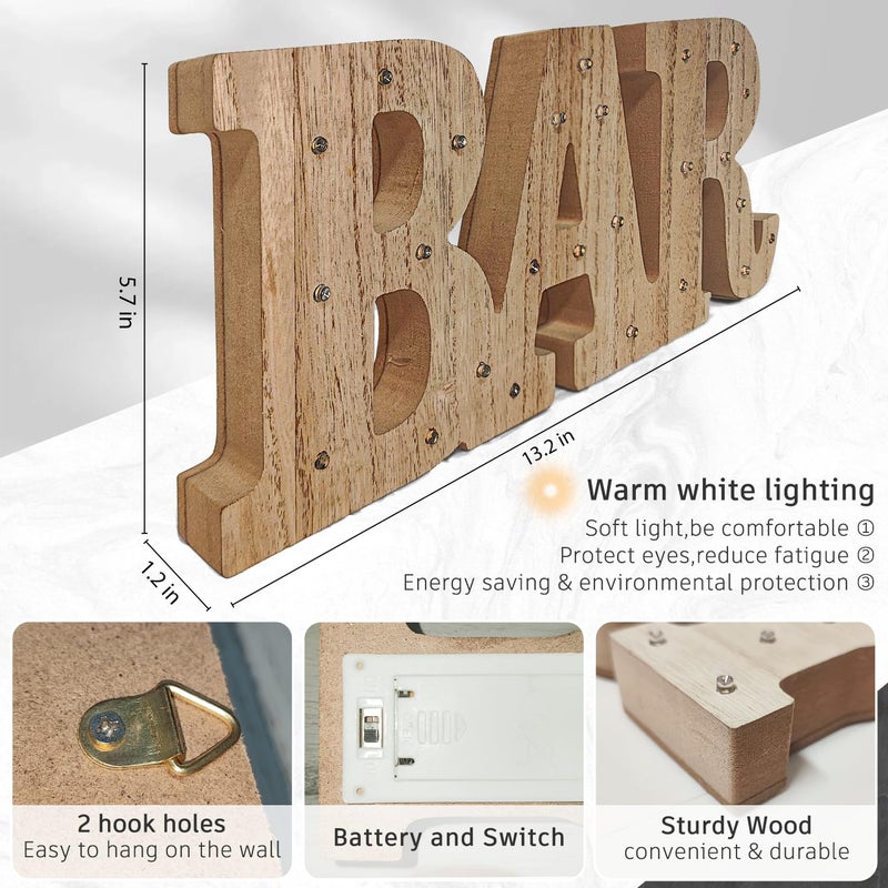 KAMUFU 13.2Ã—5.7Ã—1.2IN Wooden LED BAR Light Up Letters, Warm White Illuminated BAR Letters, LED Marquee Letters Light Up BAR Signs for Home Bar Decor, Bar Decorations for Party, Table Wall Decor - Image 4