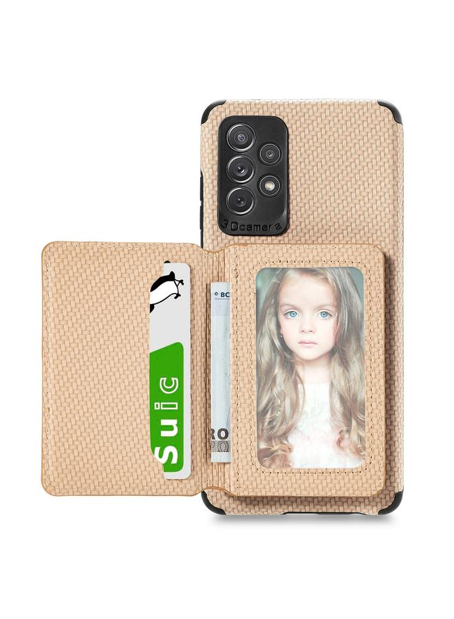 The Bros Case For Samsung Galaxy A72 5G / 4G Carbon Fiber Magnetic Card Bag TPU+PU Shockproof Back Cover Case with Holder & Card Slot & Photo Frame 