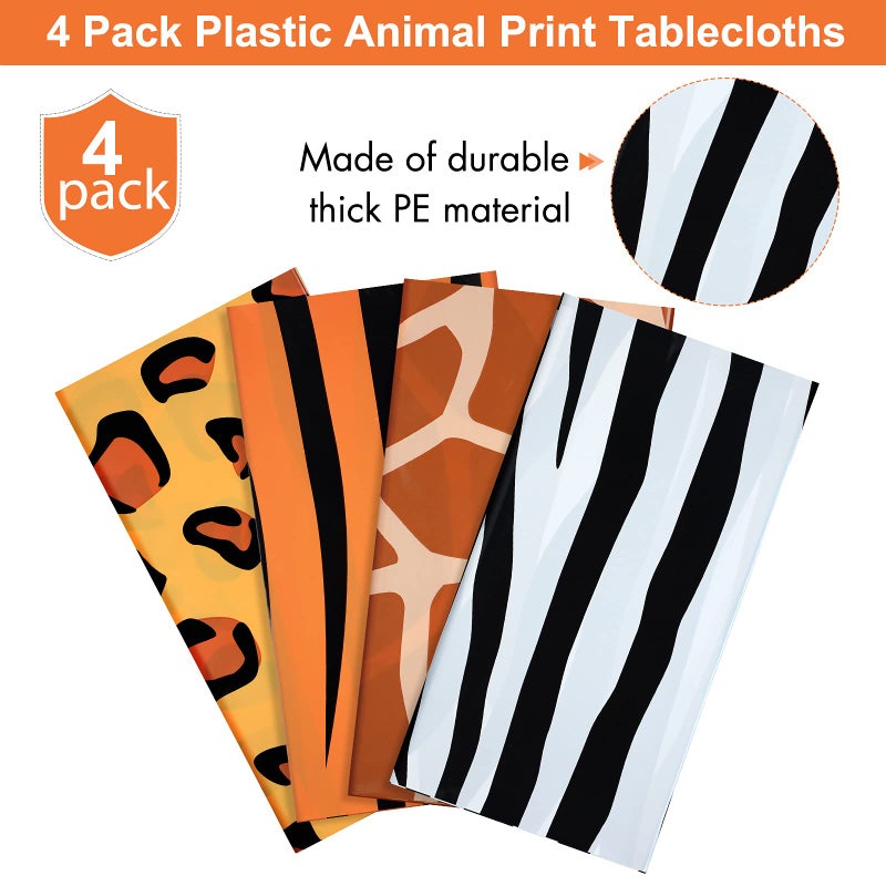 Tatuo Animal Safari Tablecloth Jungle Animal Theme Tablecover Tiger Zebra Giraffe Print Table Cover Tropical Leaf Tablecloth Party Supplies for Jungle Safari Birthday Baby Showers (Leopard Style, 4 Pcs) - Image 4