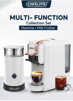 4 In 1 Capsule Coffee Machine Hot Cold Coffee Maker With Electric MIlk Frother Set White