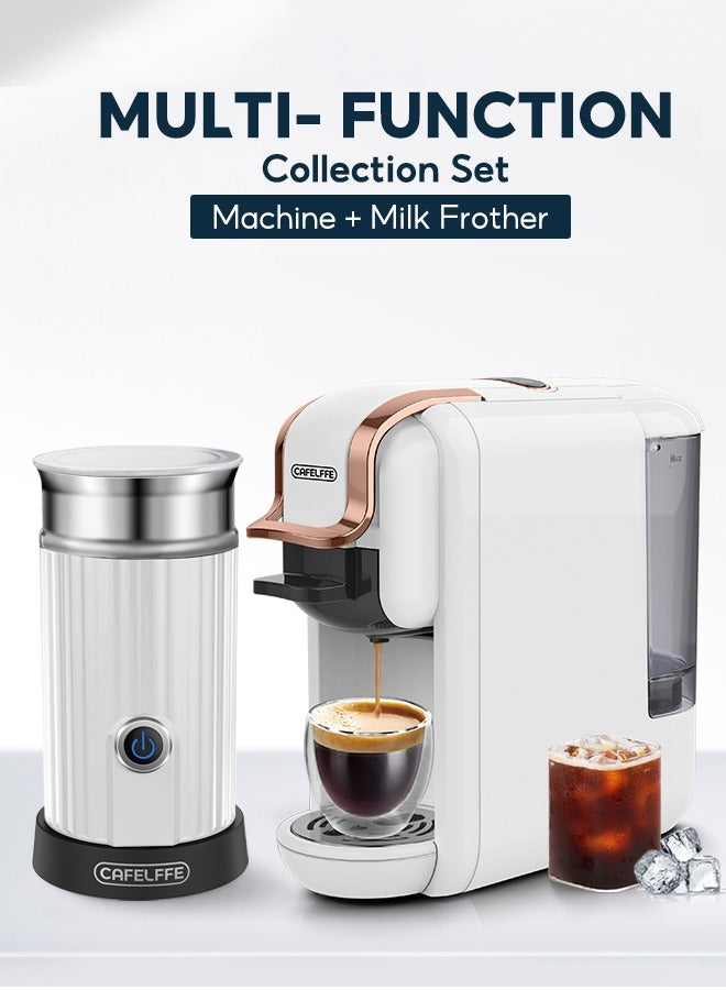 Cafelffe 4 In 1 Capsule Coffee Machine Hot Cold Coffee Maker With Electric MIlk Frother Set White - Image 1