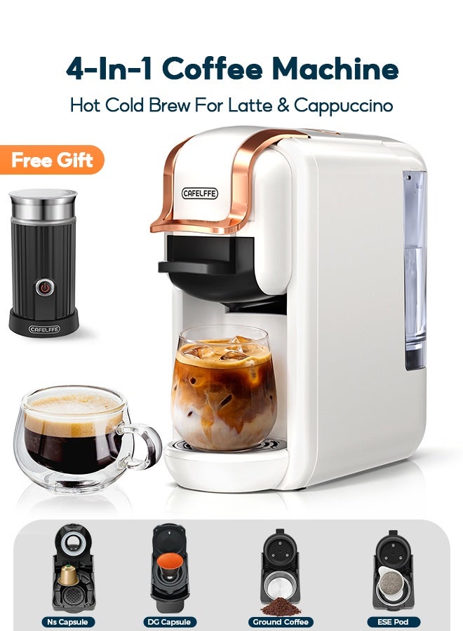 Cafelffe 4 in 1 Multifunction Espresso Coffee Machine with Milk Frother Set Hot /Cold Brew Capsule Espresso Maker with 4 adaptors For Nes&DG&ESE Ground Coffee White - Image 1