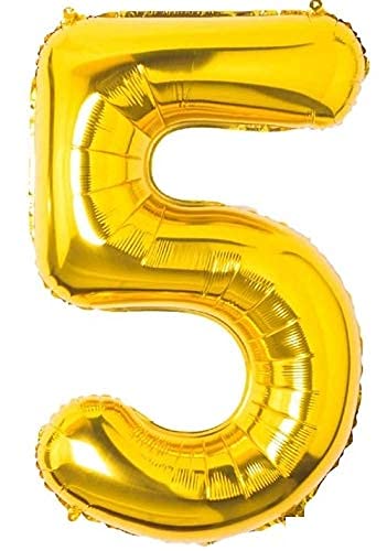 Flavouredlove 32inches five Foil Number Air or Helium Balloon Party Decoration Gold Pack of 1 | 5 Year No. Balloons Birthday/Anniversary (Gold 5) - Image 1