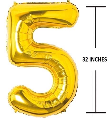 Flavouredlove 32inches five Foil Number Air or Helium Balloon Party Decoration Gold Pack of 1 | 5 Year No. Balloons Birthday/Anniversary (Gold 5) - Image 2