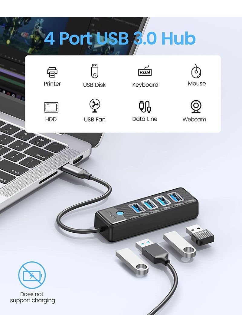Orico Type-C To 4 Port Usb3.0 5gbps Multi USB Port Multiplexer Hub, 15CM, Black, PW4U-C3-015-BK  - Image 3
