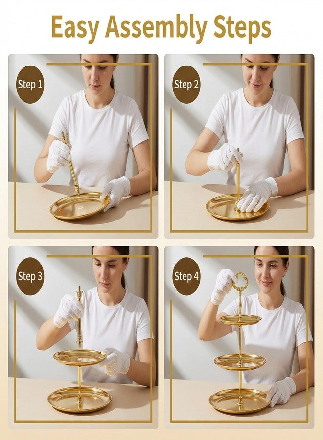 VANTOBEST 1Set 3 Tier Heavy Metal Sunflower Shape Cake Stand Handle Fruit Dessert Cupcake Plate Stand Centre Handle Fittings Round Drill Hardware Rod Dessert Wedding Party Holder with Stylus(Gold) - Image 3