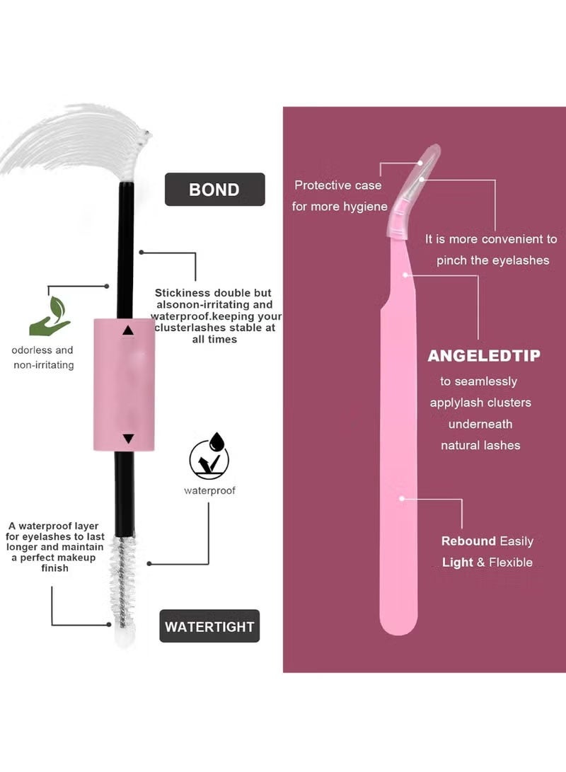 جلامكيت طقم رموش صناعية مكون من ١٦٨ مجموعة، ٩-١٢ مم، رموش صناعية سميكة ومجعّدة على شكل حرف D، رموش طبيعية عنقودية، رموش فردية مع ملقط رموش وفرشاة لاصقة مزدوجة. - Image 5