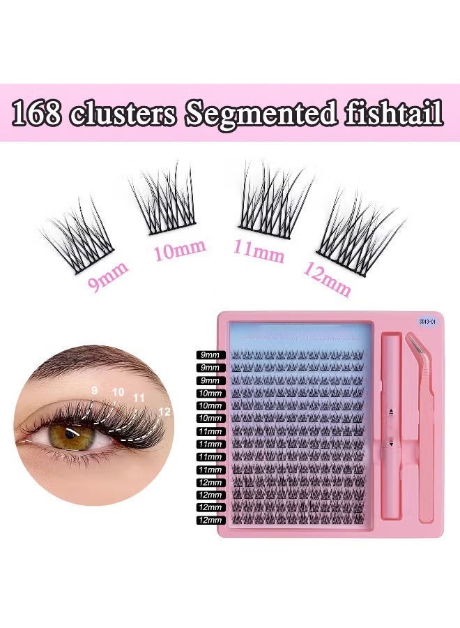 جلامكيت طقم رموش صناعية مكون من ١٦٨ مجموعة، ٩-١٢ مم، رموش صناعية سميكة ومجعّدة على شكل حرف D، رموش طبيعية عنقودية، رموش فردية مع ملقط رموش وفرشاة لاصقة مزدوجة. - Image 2