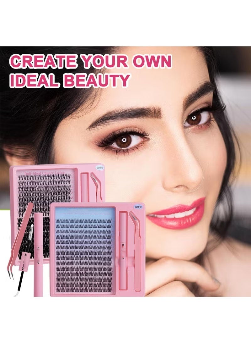 جلامكيت طقم رموش صناعية مكون من ١٦٨ مجموعة، ٩-١٢ مم، رموش صناعية سميكة ومجعّدة على شكل حرف D، رموش طبيعية عنقودية، رموش فردية مع ملقط رموش وفرشاة لاصقة مزدوجة. - Image 3