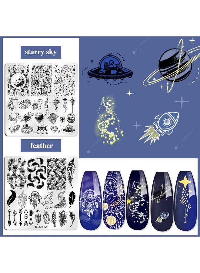Biutee Nail Stamping Plates Set 15 Pcs Nail Art Stamper Scraper Storage Bag Gift Box Nail Stamp Template Kit Lace Flower Butterfly Star Holiday Sports Design Nail Image Plate - Image 5