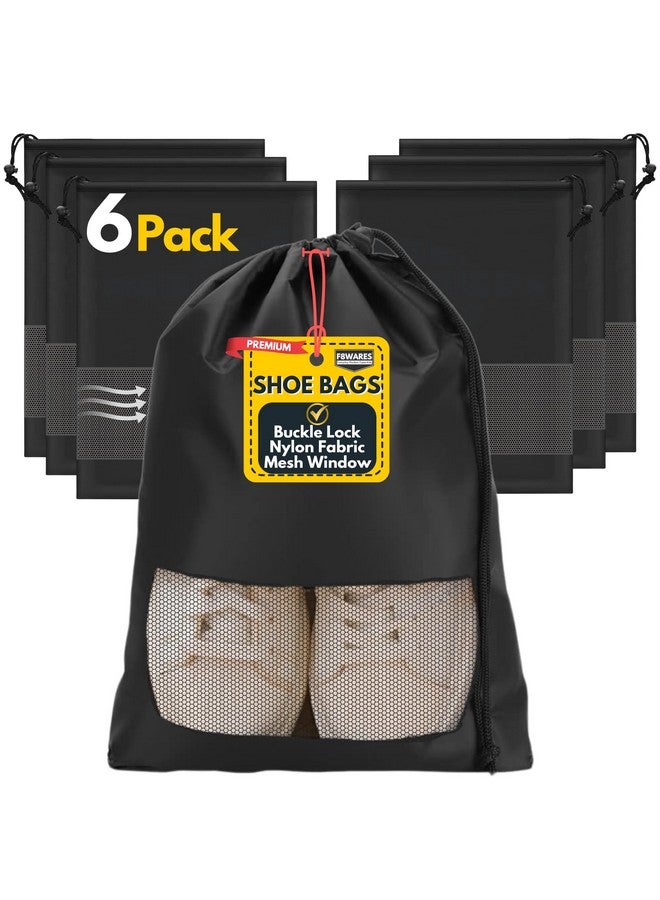 F8WARES 6PK حقيبة أحذية نايلون مميزة للسفر والتخزين - منظم سفر للنساء والرجال - ملحقات السفر - حقيبة أحذية للسفر - أكياس أحذية أساسية للسفر - غطاء أحذية للسفر - Image 1