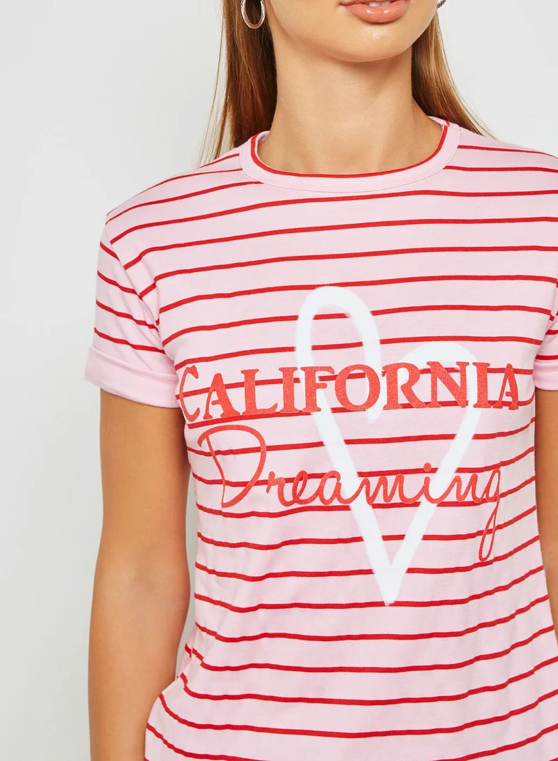 QUIZ Stripe Slogan T-shirt