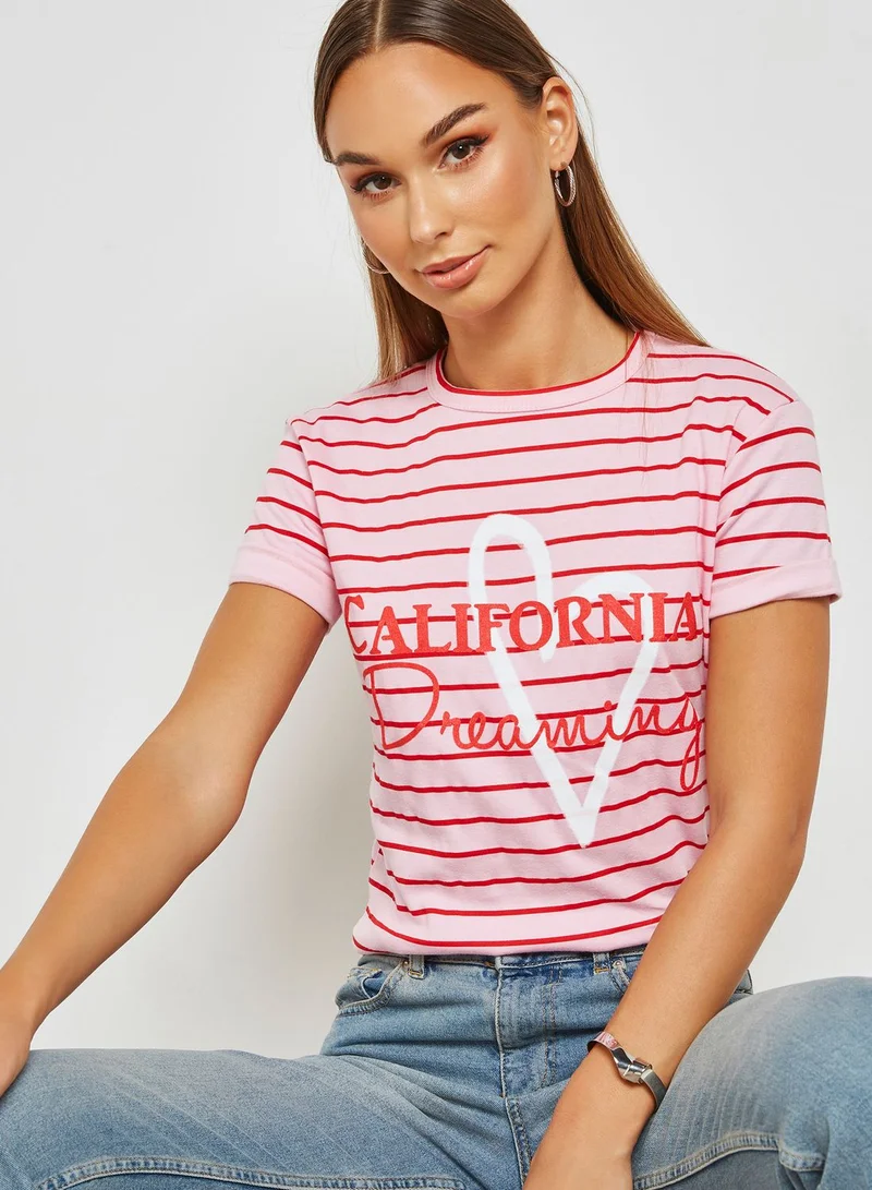 QUIZ Stripe Slogan T-shirt