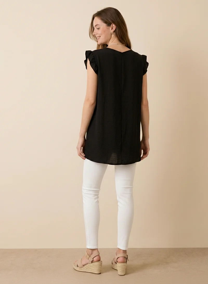 بلو فانيلا Gold Button Detail Frill Top