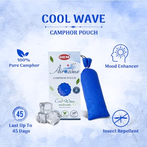 Hem Airozone Coolwave Camphor Pouch | Refreshing Air Freshener for Car, Wardrobe, Drawers, Kitchen & Travel Bags | Soothing Camphor Scent for Purification & Insect Repellent | Pack of 1-60g Each - Image 3