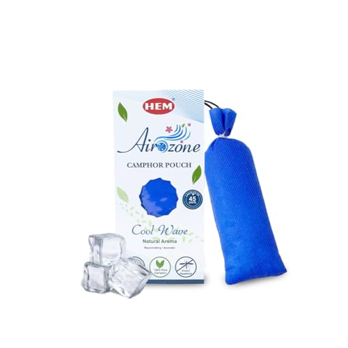 Hem Airozone Coolwave Camphor Pouch | Refreshing Air Freshener for Car, Wardrobe, Drawers, Kitchen & Travel Bags | Soothing Camphor Scent for Purification & Insect Repellent | Pack of 1-60g Each - Image 1