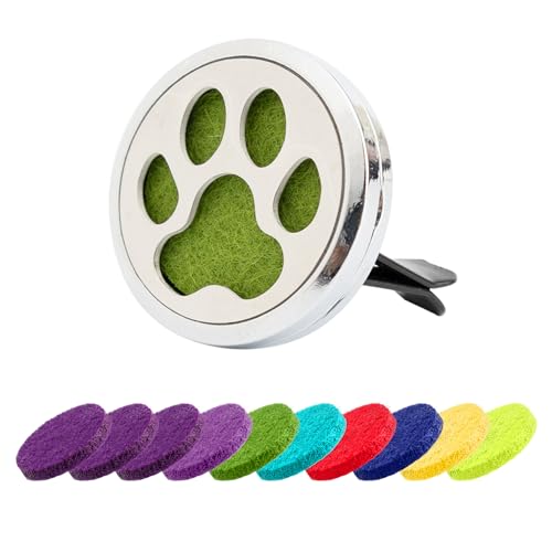 AUEAR, Dog Paws Car Essential Oil Diffuser Aromatherapy Air Freshener Car Vent Clip Lockets with 10 Felt Refill Pads - Image 1