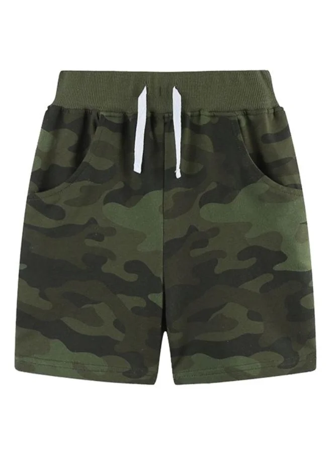 YUNIQEE Olive Regular Fit Mid Rise Camouflage Shorts