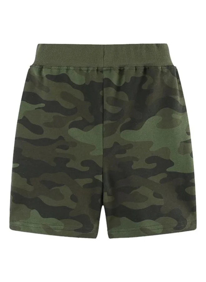 YUNIQEE Olive Regular Fit Mid Rise Camouflage Shorts