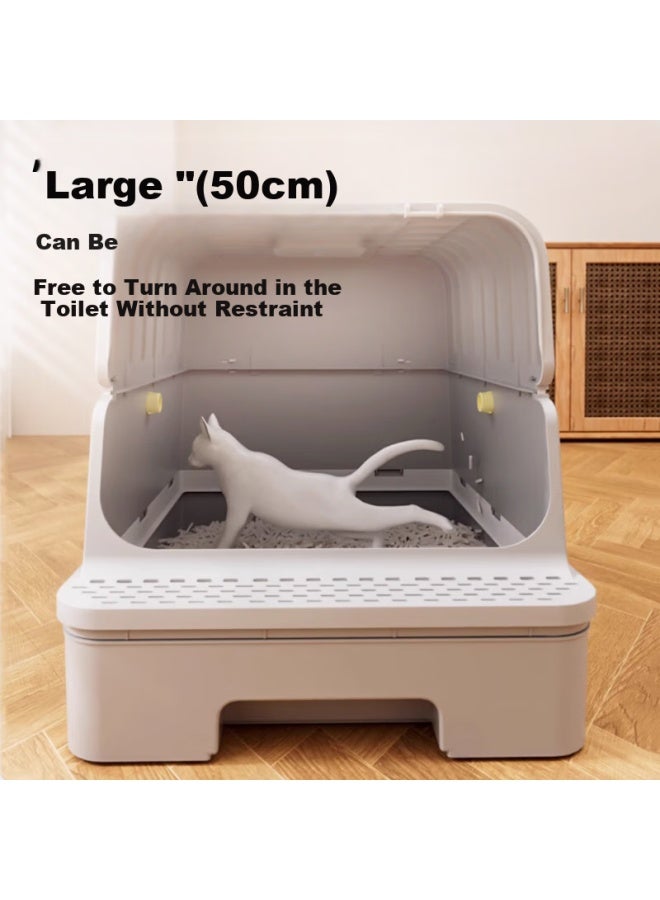 HelloJoy ojoy Cat Litter Box, Fully Enclosed, Large Size, Cat Toilet, Splash-proof, Cat Box, Cat Litter Tray, Cat Waste Box, Gray - Image 4