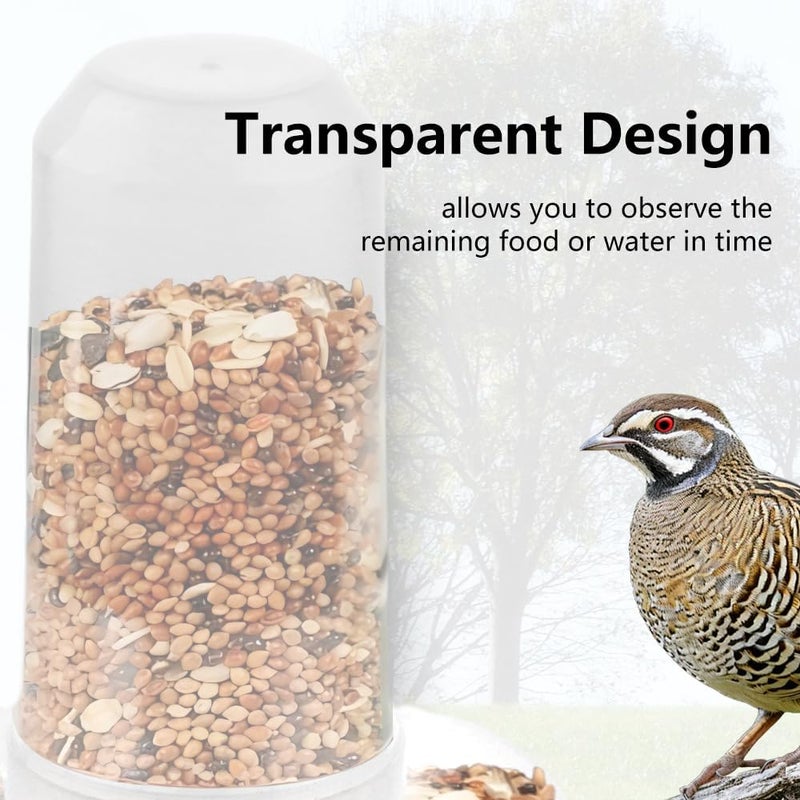 DQITJ 2 Pack Quail Plastic Food Feeder and Bird Water Dispenser Plastic for Quail Chick Parakeet Budgies Cockatiel Lovebird Small Birds (Transparent) - Image 3