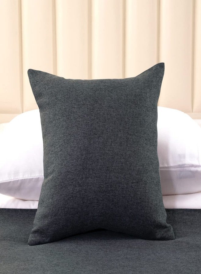 AMBERIS 2 Pillowcases (45×45cm)(Without Insert) Dark Grey, Imitation Linen Decorative 2 Pillowcases (Without Insert) for Home Hotel - Image 1