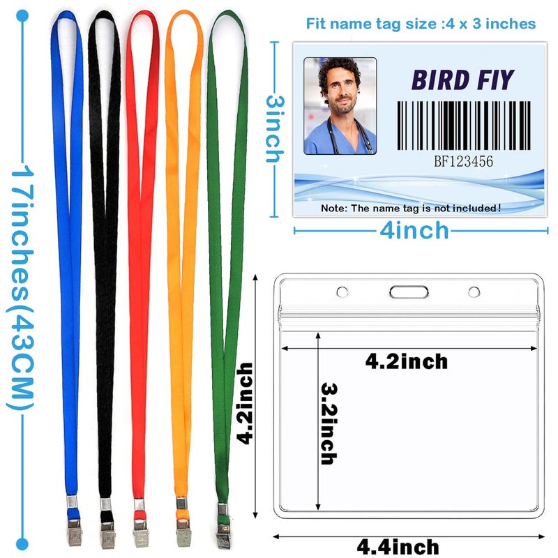 Bird Fiy 4x3 Name Tags Badge Holder with Lanyard 50 Pack Waterproof Horizontal ID Badge Holder and 50 Pcs Lanyards Nametag for Conferences, Events, and Meetings (Black, 4 X 3 inches) - Image 2