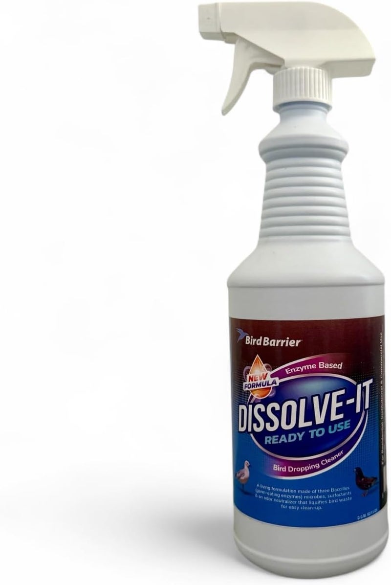 BIRD BARRIER Product Image Dissolve-It Enzyme Cleaner Concentrate |1 Quart Ready to use | Bird Dropping Remover, Pet Urine & Odor Eliminator for Carpets, Hardwood Floors, Drains & Grease Traps - Image 1