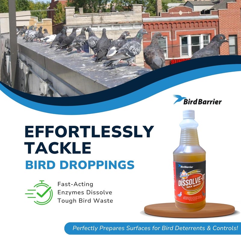 BIRD BARRIER Product Image Dissolve-It Enzyme Cleaner Concentrate |1 Quart Ready to use | Bird Dropping Remover, Pet Urine & Odor Eliminator for Carpets, Hardwood Floors, Drains & Grease Traps - Image 2
