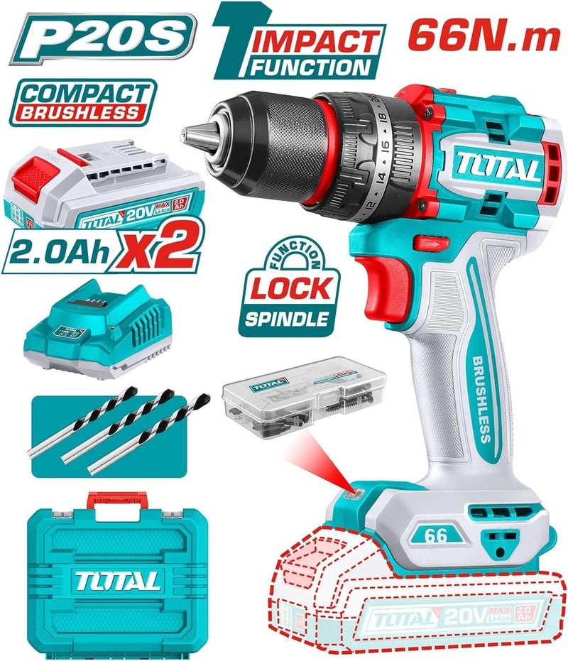 TOTAL Compact Brushless Cordless Impact Drill Tidli20668 - Image 4