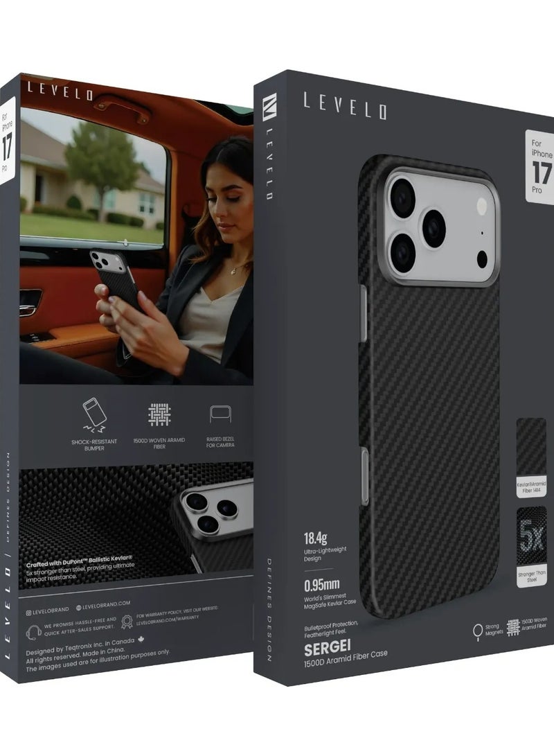 LEVELO iPhone 17 Pro MagSafe Case / Sergei 1500D Aramid Fiber Case / iP 17 Pro Back Cover - Black - Image 4