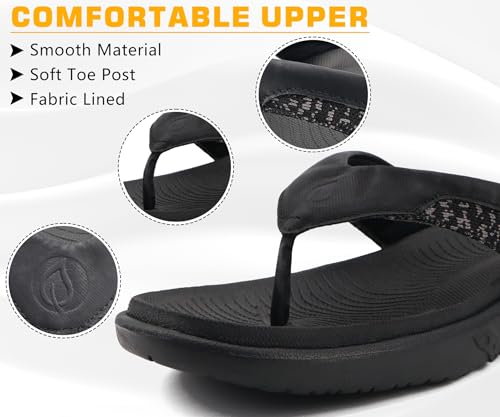 ONCAI Mens Flip Flops, Comfort Orthotic Plantar Fasciitis Beach Sport Athletic Soft Thong Sandals with Yoga Foam Arch Support Black Size 11.5 - Image 4