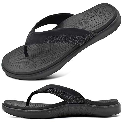 ONCAI Mens Flip Flops, Comfort Orthotic Plantar Fasciitis Beach Sport Athletic Soft Thong Sandals with Yoga Foam Arch Support Black Size 11.5 - Image 1