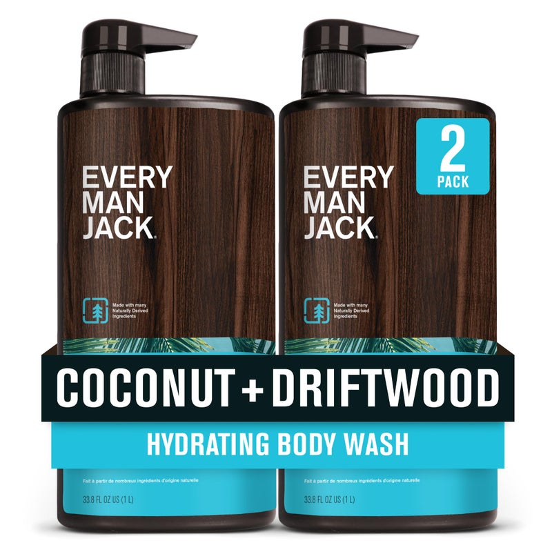 Every Man Jack Coconut  Driftwood Mens Body Wash for All Skin Types  Cleanse Hydrate and Smell Great  Free of Parabens Phtalates and Dyes  338 fl oz 2 Pack