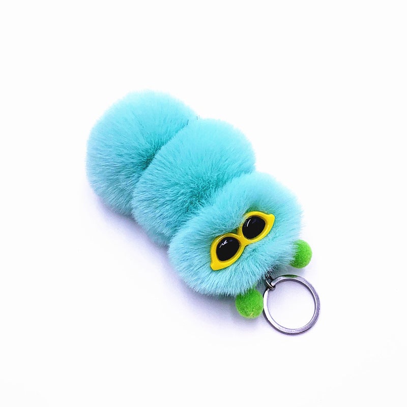 Cute Caterpillar Keychain Plush Charm Aqua green