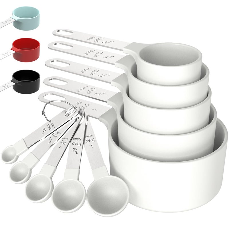 TILUCK Measuring Cups Spoons Set Stackable Cups and Spoons Nesting Measure Cups with Stainless Steel Handle Kitchen Gadgets for Cooking Bakingwhite