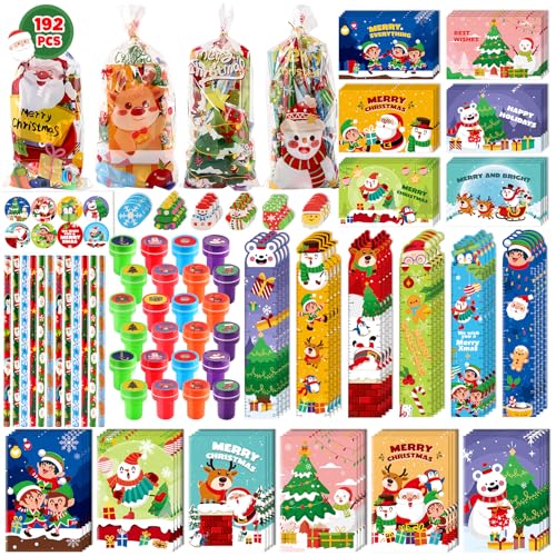 Letapapa 192PCS Christmas Party Favors for Kids 24 Pack Christmas Stationery Set Xmas School Prizes with Notebooks Pencils Erasers Xmas Stocking Stuffers for Classroom Gifts Exchange Carnival Events - Image 1