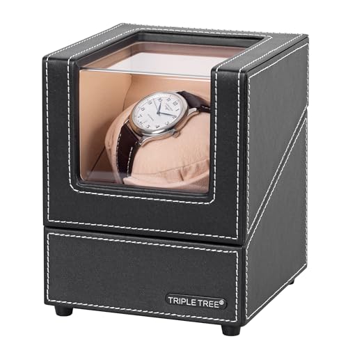 TRIPLE TREE Single Watch Winder for Automatic Watches, with Super Quiet Japanese Motor, 4 Rotation Mode Setting, Flexible Plush Pillow, Fit Lady and Man Watches, Black - Image 3