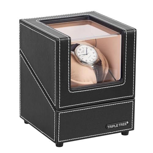 TRIPLE TREE Single Watch Winder for Automatic Watches, with Super Quiet Japanese Motor, 4 Rotation Mode Setting, Flexible Plush Pillow, Fit Lady and Man Watches, Black - Image 2