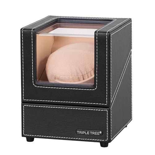 TRIPLE TREE Single Watch Winder for Automatic Watches, with Super Quiet Japanese Motor, 4 Rotation Mode Setting, Flexible Plush Pillow, Fit Lady and Man Watches, Black - Image 1