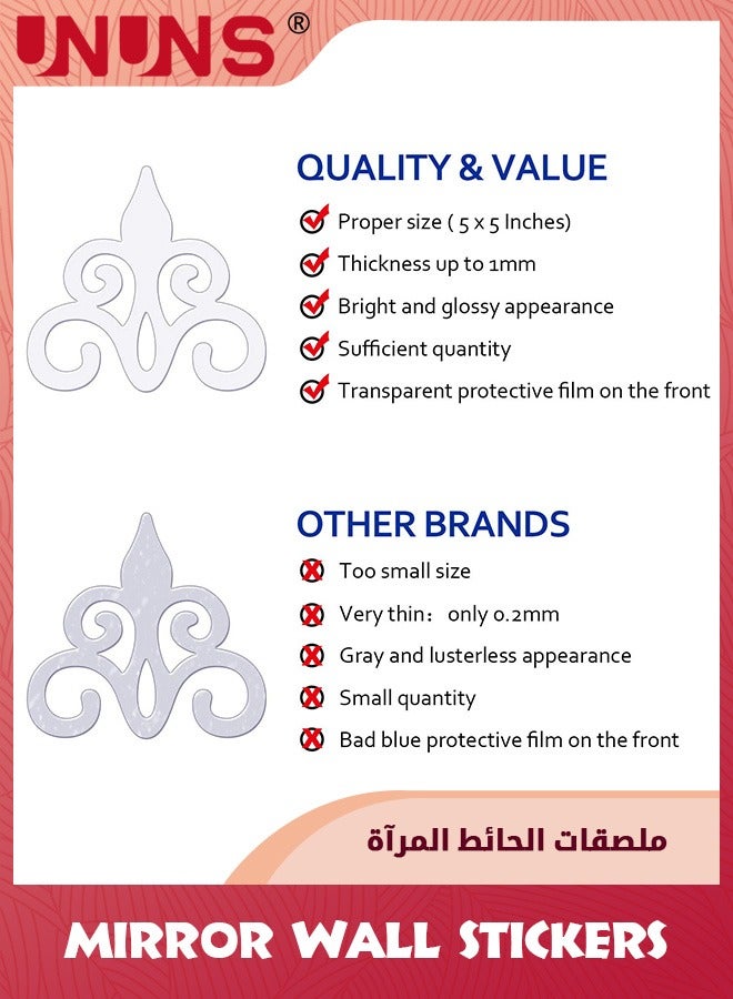 UNUNS 15 Pcs Acrylic Mirror Wall Stickers Home Decor Mirror Decals Silver Mirror Wall Decor For Living Room Decor Ceiling Mirrors For Bedroom Door Adhesive Art Bathroom Hollow Removable Mirror,5 x 5 Inch - Image 3