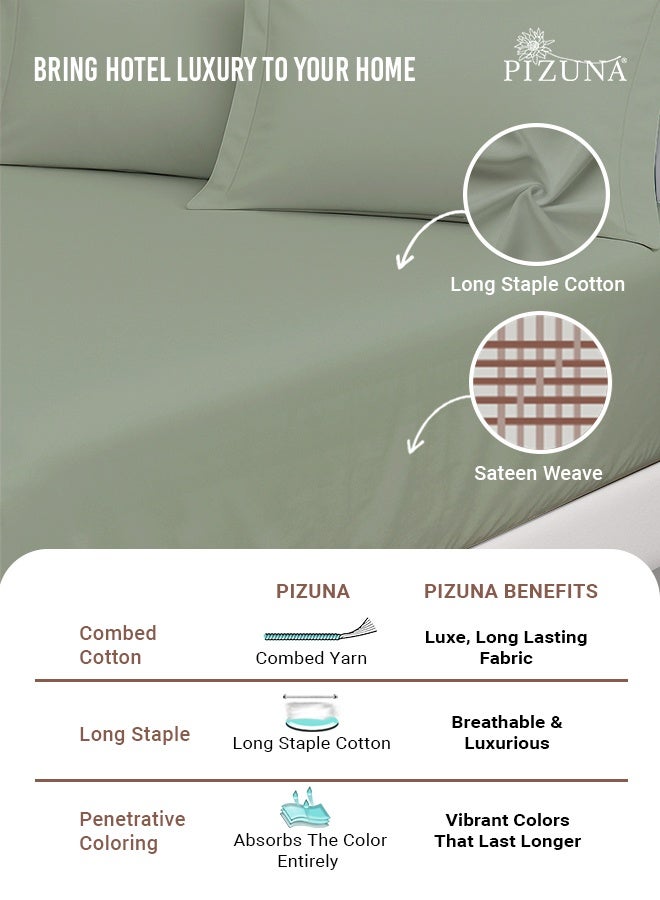Pizuna Pure Combed Cotton Single Bed Fitted Sheet 90x200 cm, Sea Foam, 400 Thread Count Cool Luxury Soft 100% Long Staple Cotton Sateen Weave, 40cm Deep Pocket Bedsheet with 1 Pillowcase (Fitted Sheet) - Image 2