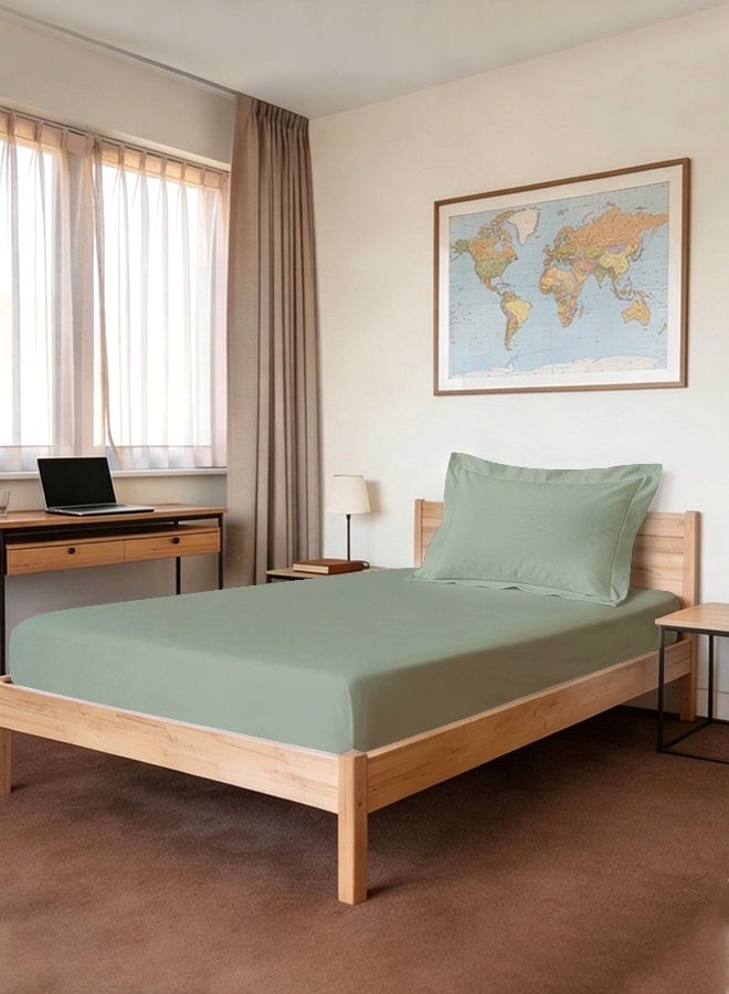 Pizuna Pure Combed Cotton Single Bed Fitted Sheet 90x200 cm, Sea Foam, 400 Thread Count Cool Luxury Soft 100% Long Staple Cotton Sateen Weave, 40cm Deep Pocket Bedsheet with 1 Pillowcase (Fitted Sheet) - Image 1