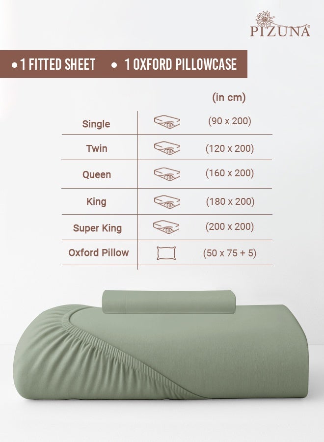Pizuna Pure Combed Cotton Single Bed Fitted Sheet 90x200 cm, Sea Foam, 400 Thread Count Cool Luxury Soft 100% Long Staple Cotton Sateen Weave, 40cm Deep Pocket Bedsheet with 1 Pillowcase (Fitted Sheet) - Image 3